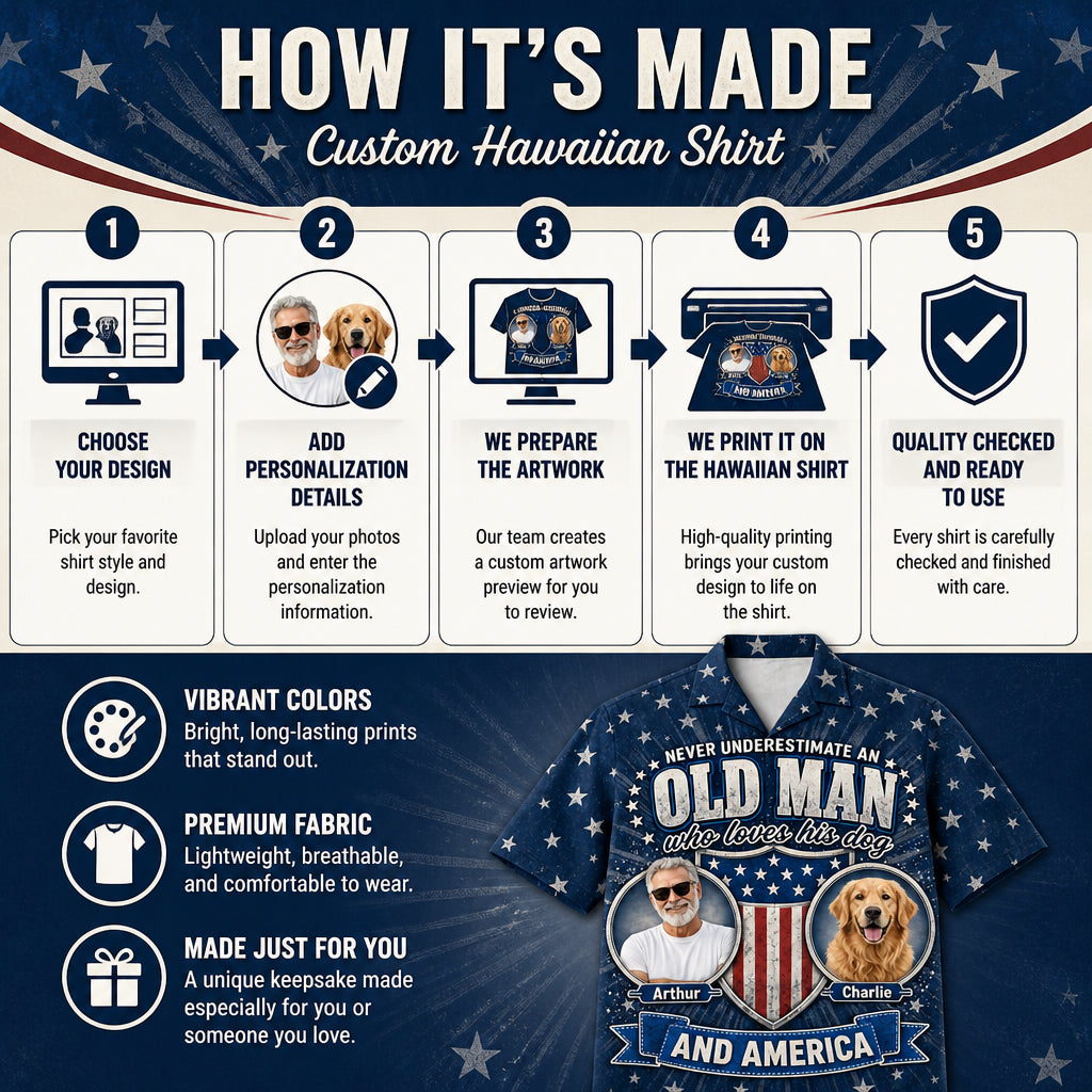 Old Man Dog Lover Patriotic Photo Hawaiian Shirt - How to customize