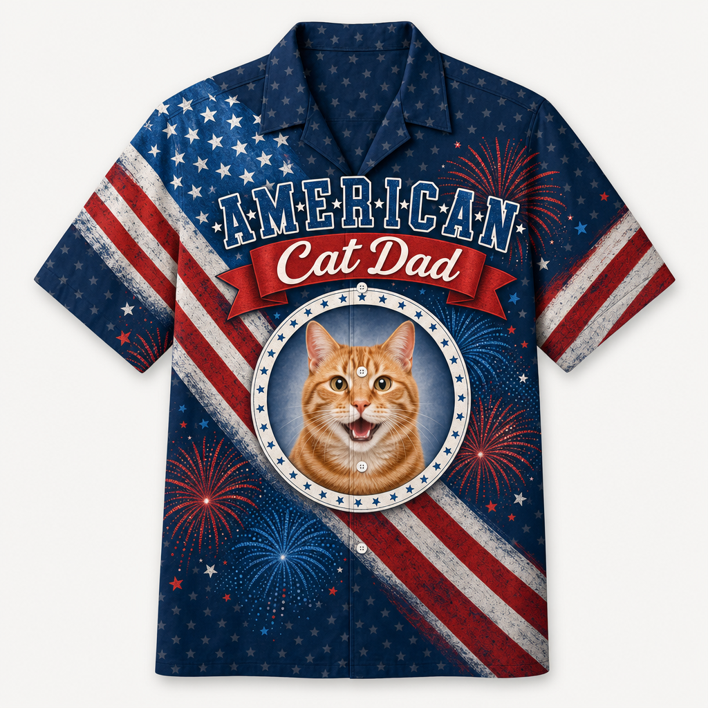 American Cat Dad Photo Hawaiian Shirt - Hero