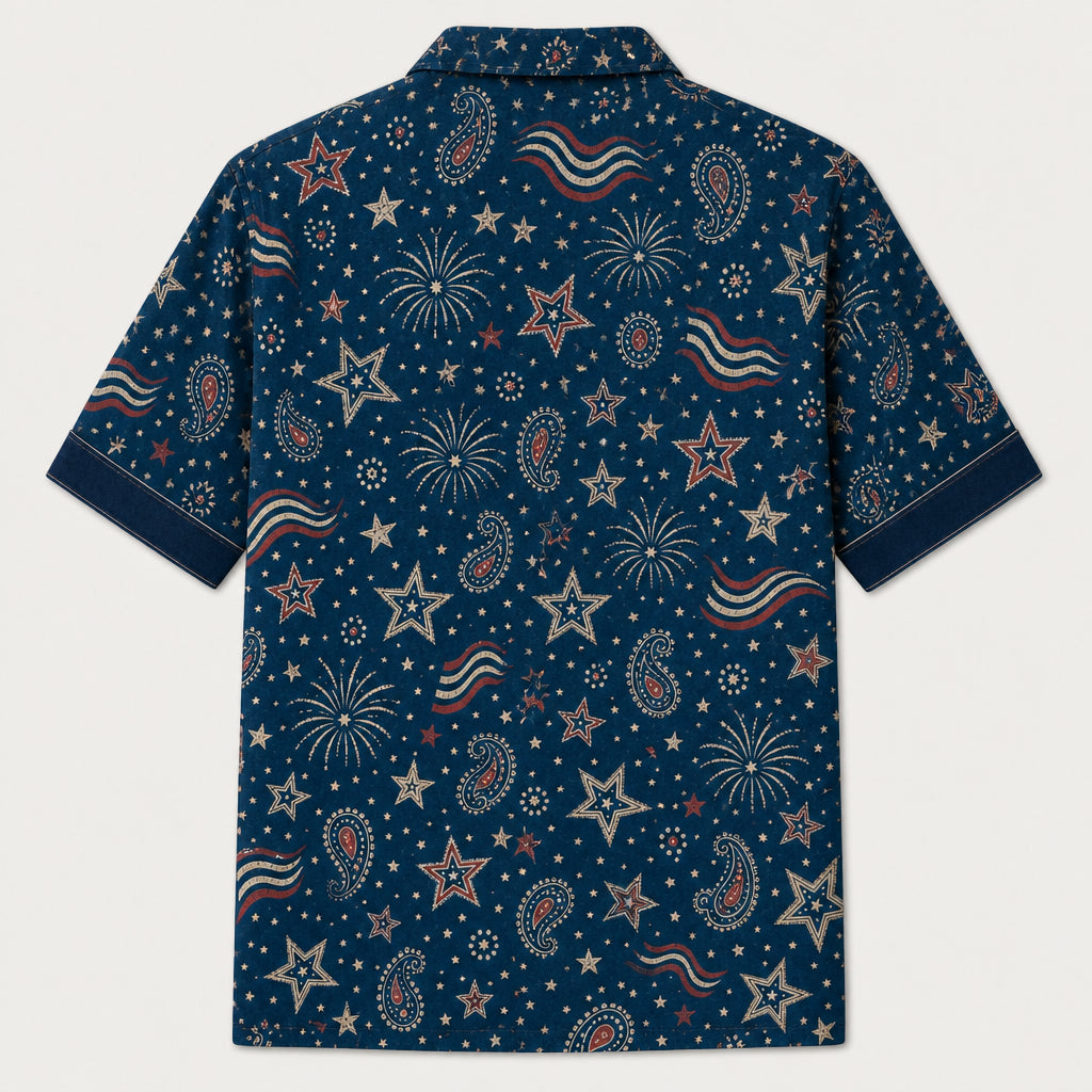 Patriotic Dog Dad Hawaiian Shirt — Custom Pet Photo - Back view