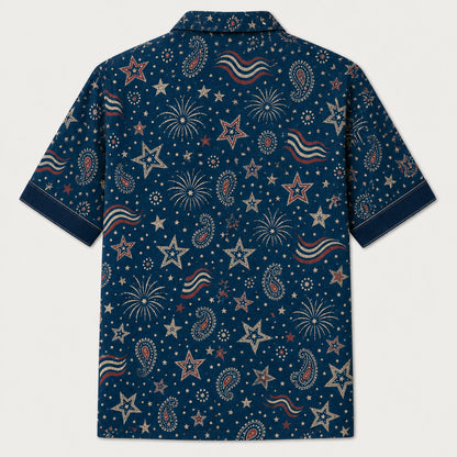 Patriotic Dog Dad Hawaiian Shirt — Custom Pet Photo - Back view