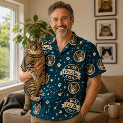 Best Cat Dad Ever – Pet Photo Hawaiian Shirt (AOP) - Lifestyle 2