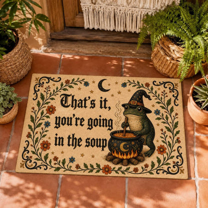 Printed Halloween Fabric Doormat with Witch Frog, Cauldron and Soup Meme Quote c46ad723-d618-459f-82c7-9c0c9f8ed10e-2.jpg