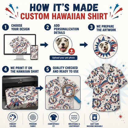 Custom Pet Face Patriotic Hawaiian Shirt - How to customize