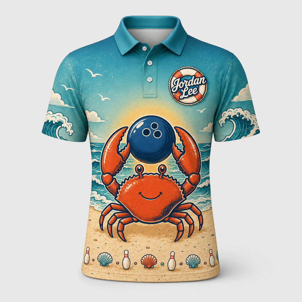 Personalized Shell Yeah, I Bowl Bowling Polo Shirt – Custom Name, All-Over Print