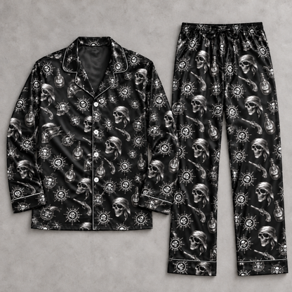 Cool Pirate Skull Pajama Set, Black Satin with Nautical Crossbones Print, Gothic Sleepwear with Pocket, Short & Long Sleeve, Gift For Hims c576c652-7cd2-4c7a-a312-bc3550a5f994--ng-h-i-t-c-satin-en-2.png