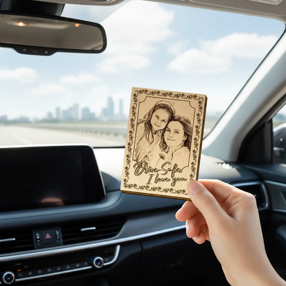 Custom Photo Pencil Sketch Drive Safe I Love You - Personalized Custom Shaped Car Visor Clip