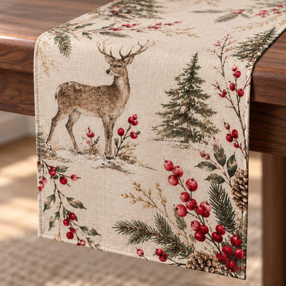 Christmas Table Runner, Woodland Deer Holiday Decor, Botanical Reindeer Runner, Elegant Rustic Christmas Dining Gift c61c7bc6-3bd4-43ac-ba11-d67d74d7a586--2.jpg