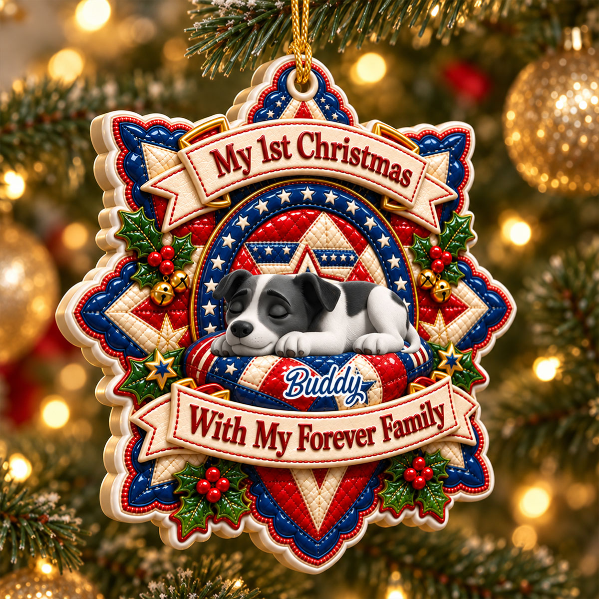 Loved By My Forever Family Merry Woofmas - Personalized Real 3D Raised Ornament c6881705-26aa-4c1f-9e10-30ba832ded38-2-3-.jpg