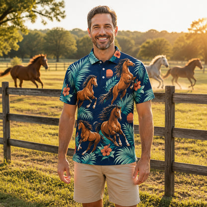Galloping Horses Tropical AOP Polo - Polo shirt - All over printed c6a9071d-55dc-456c-865e-1dce02313887.jpg