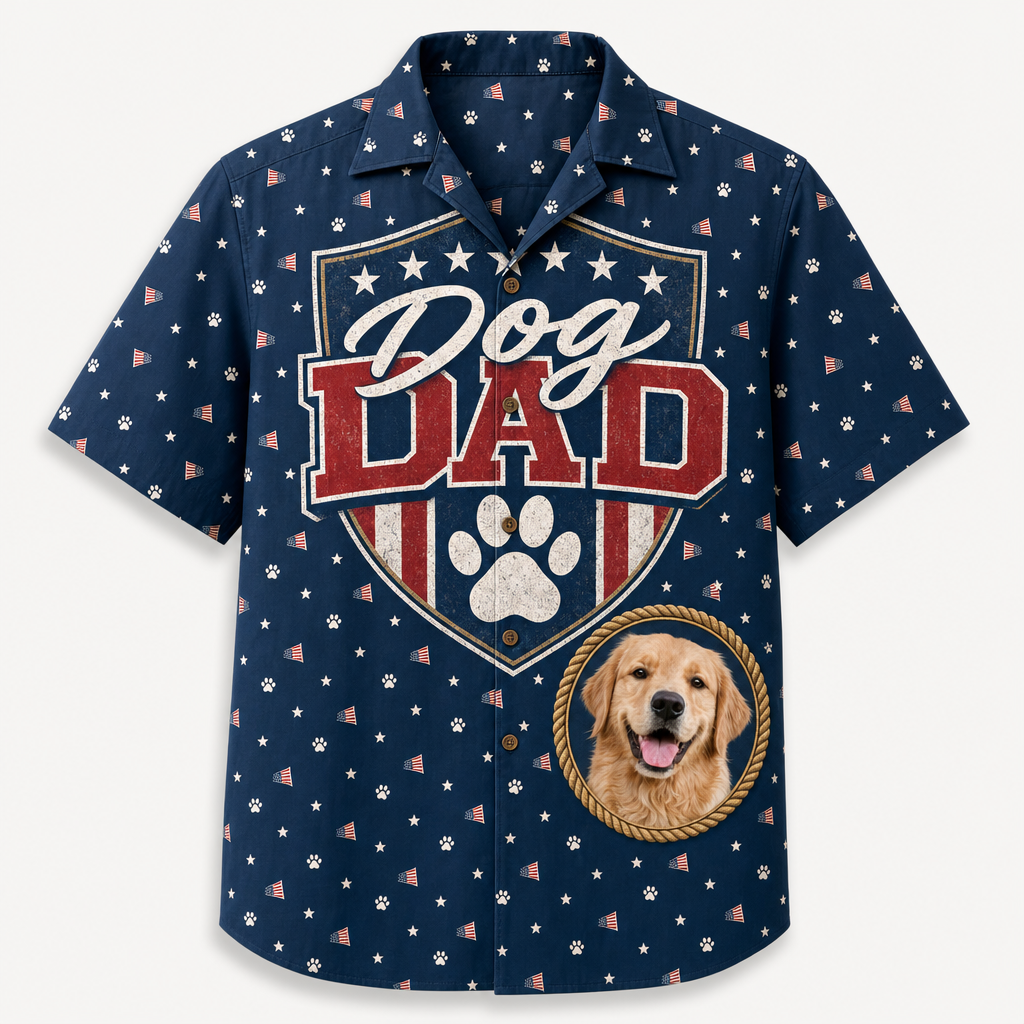 Patriotic Dog Dad Hawaiian Shirt – Custom Pet Photo - Hero