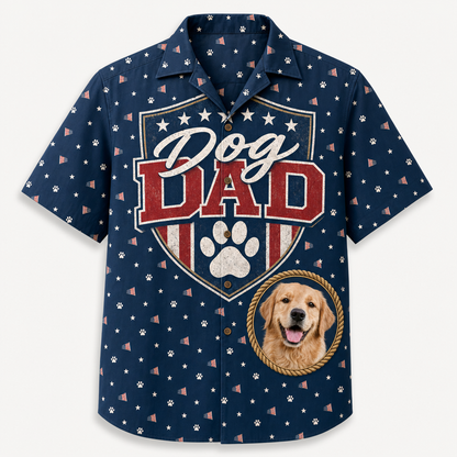 Patriotic Dog Dad Hawaiian Shirt – Custom Pet Photo - Hero