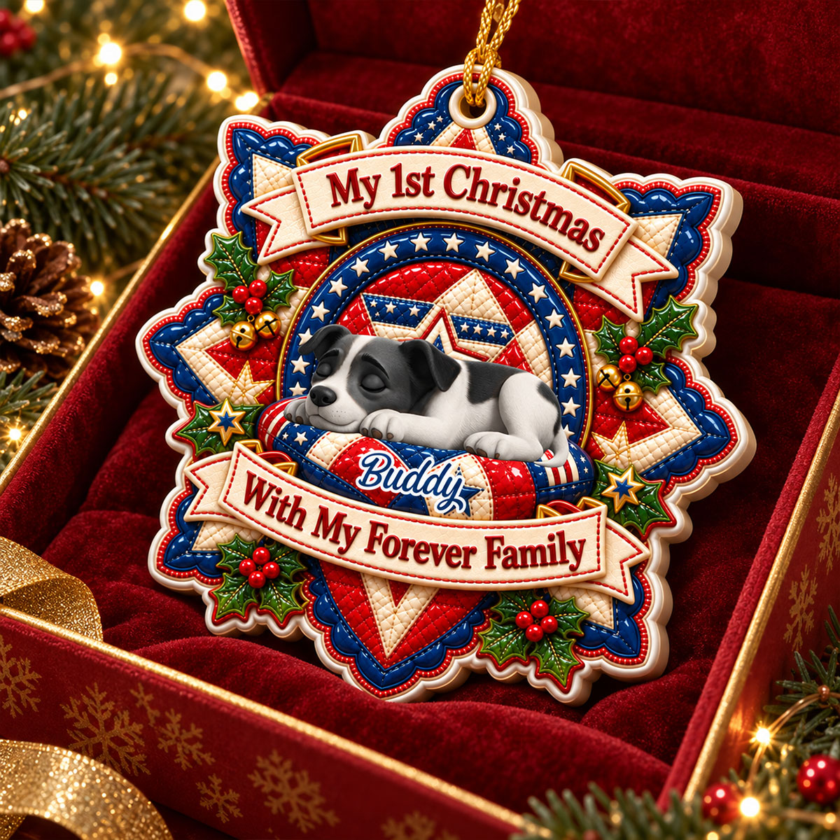 Loved By My Forever Family Merry Woofmas - Personalized Real 3D Raised Ornament c6f7f415-8543-4b21-989e-7aa70146a633-4-2-.jpg