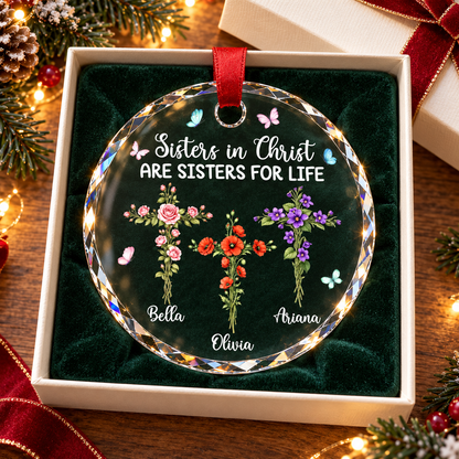Sisters In Christ Are Sisters For Life - Personalized Crystal Ornament - Christmas Gift For Sisters, Besties c7148ebb-1328-4737-a95c-9037c9b54289-banner-4.png