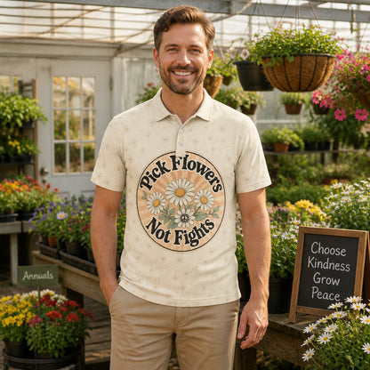 Pick Flowers Not Fights Retro Daisy Polo - Polo shirt - All over printed c7a64ef1-1ebf-4240-99a5-c9a84e4e6c13.jpg