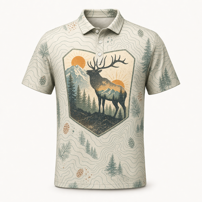 Retro Elk Double-Exposure Polo - Polo shirt - All over printed c819a9b7-ff2d-417c-a4fb-3303113caaf6.png