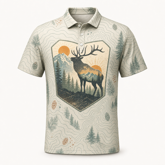 Retro Elk Double-Exposure Polo - Polo shirt - All over printed c819a9b7-ff2d-417c-a4fb-3303113caaf6.png