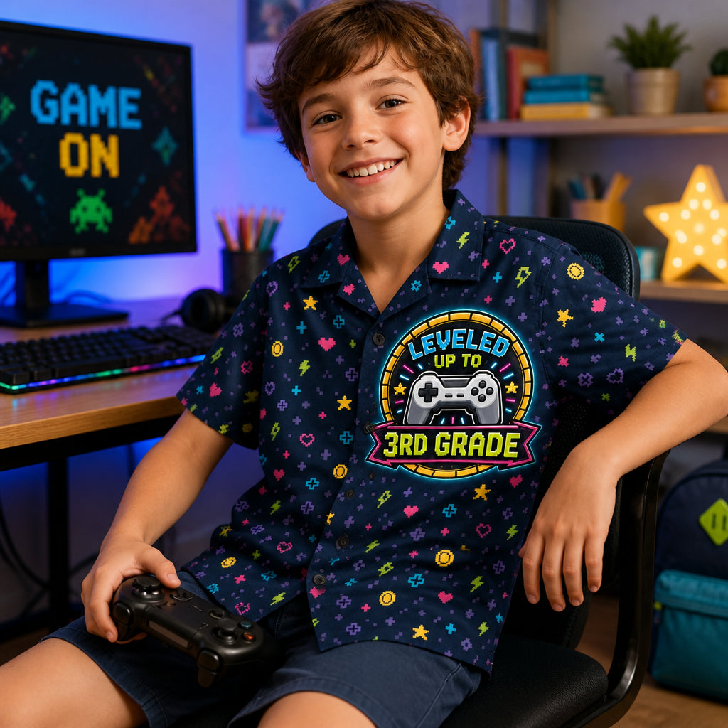 Leveled Up to 3rd Grade Gamer Kids Hawaiian Shirt - Hawaiian Kids Shirt - AOP c8449252-3516-4d22-9463-844dd345edc4.jpg