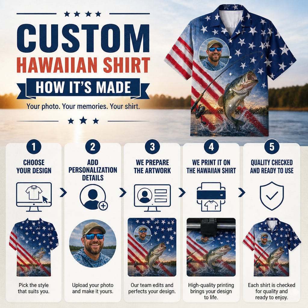 Custom Photo Patriotic Fishing Hawaiian Shirt - How it is made