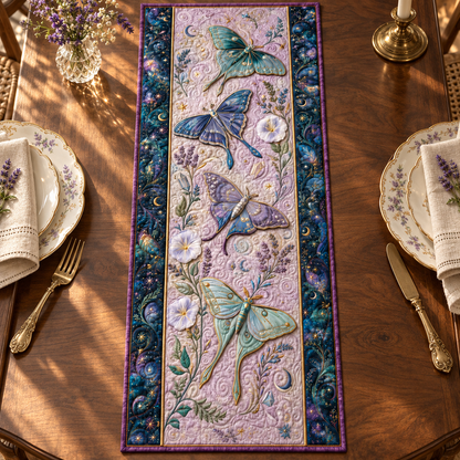 Quilted Luna Moth Table Runner, Celestial Botanical Decor, Asthetic Gift c8e5d5ef-9ff7-4b8d-8e60-98d9186daf2e-Lavender-moth-runner-on-antique-walnut-3.png
