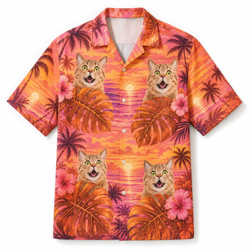 Custom Cat Face Sunset Tropical (Orange/Pink) - Hero