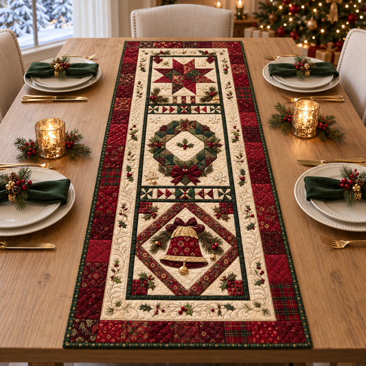 Quilted Christmas Patchwork Table Runner, Holiday Bell Decor c9edfee6-a70b-4d9a-93b9-257c1dded19b-1-1.png