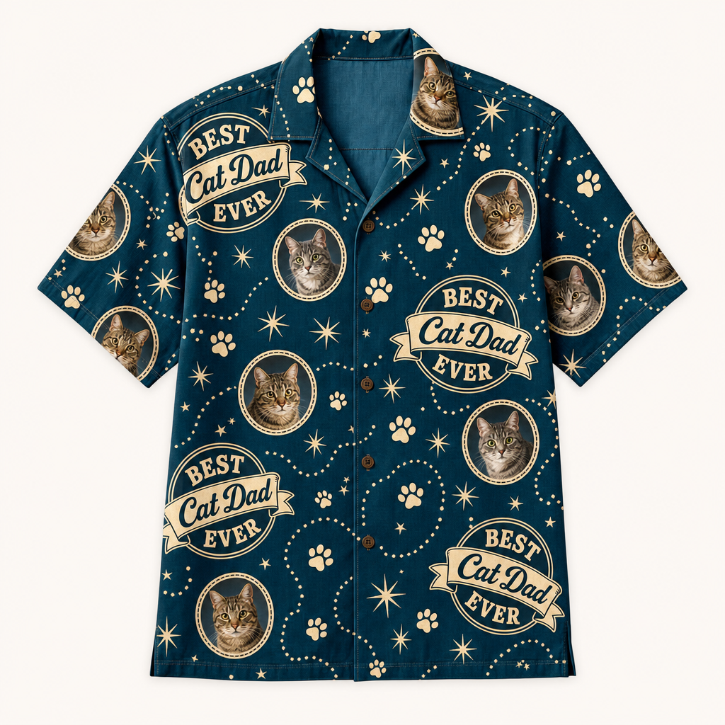 Best Cat Dad Ever – Pet Photo Hawaiian Shirt (AOP) - Hero