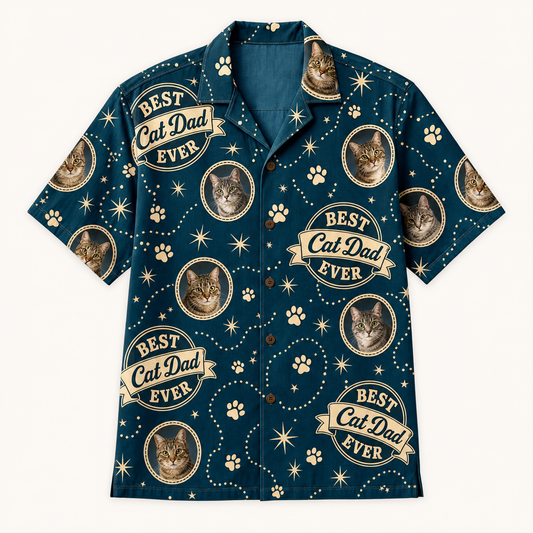 Best Cat Dad Ever – Pet Photo Hawaiian Shirt (AOP) - Hero