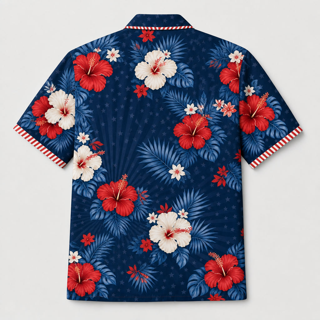 Patriotic Hibiscus Pet Face Hawaiian Shirt - Back view