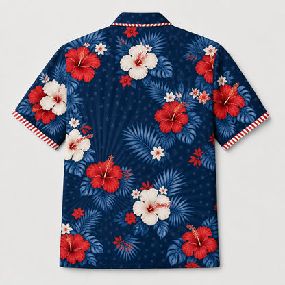 Patriotic Hibiscus Pet Face Hawaiian Shirt - Back view
