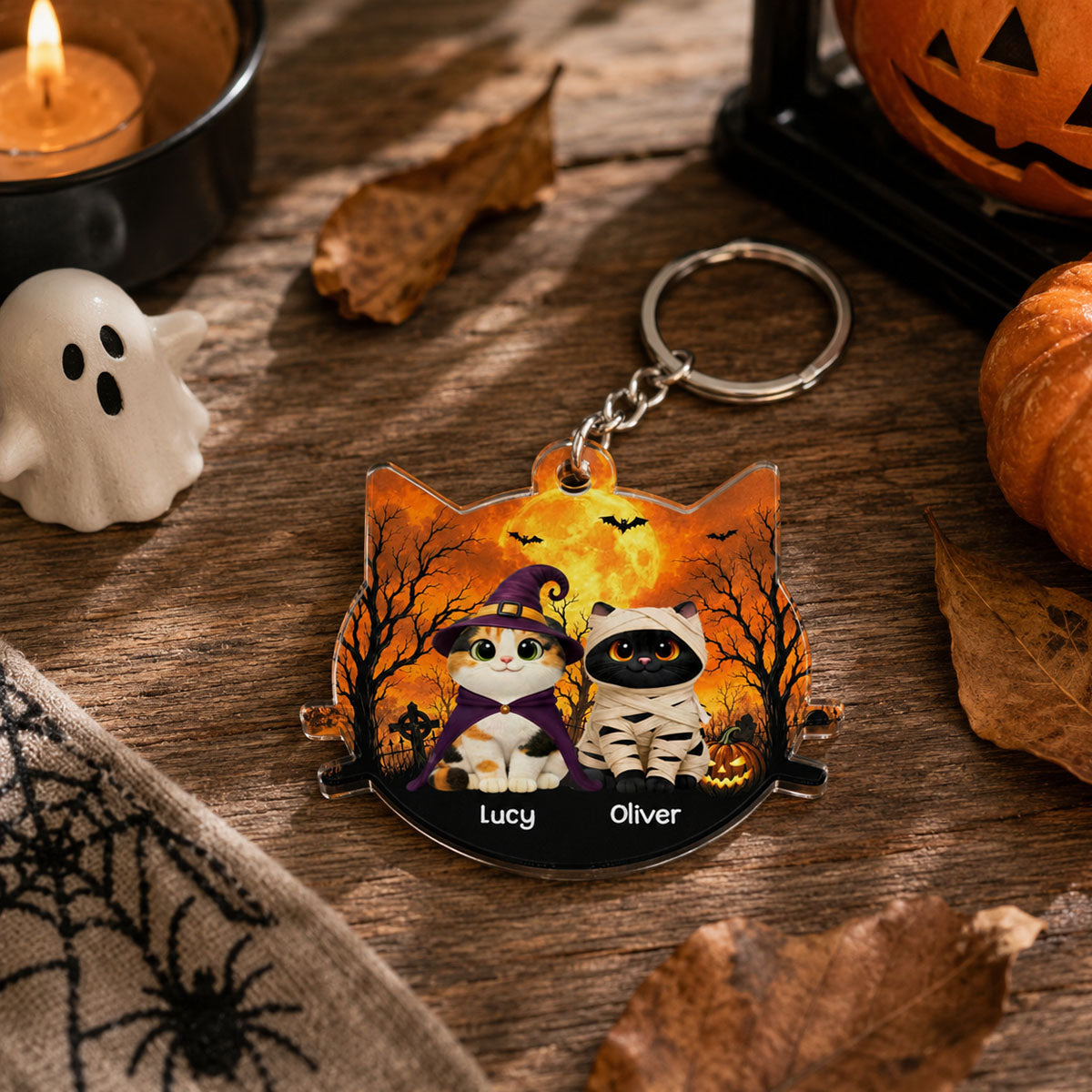 Personalized Halloween Cat Keychain