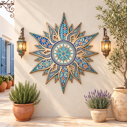 Mediterranean Mosaic Garden Sculpture, Celestial Sun Metal Wall Art, Turquoise Patina Sunburst Plaque, Outdoor Patio Southwest Decor, Unique Gift, Garden Gift cc405cf1-da4e-4cba-806c-dace3a5cfa94-Bi-n-la-b-n-liu-v-n-ng-s-m.png
