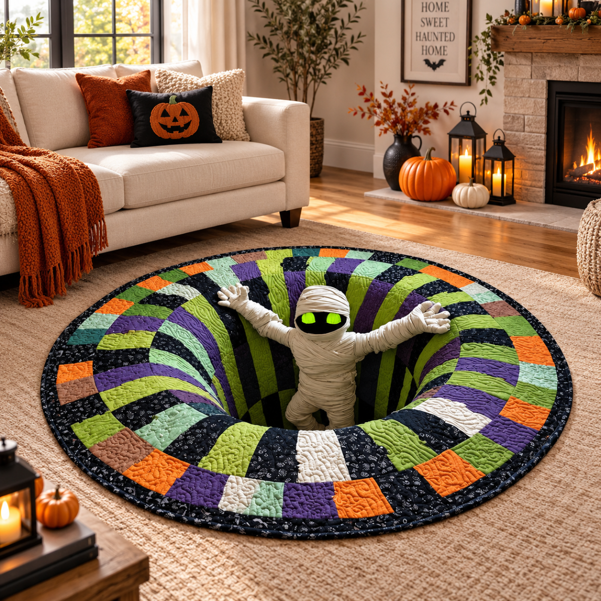 Mummy’s Out of the Pit 3D Quilted Carpet – Funny Halloween Illusion Round Rug, Spooky Mummy Floor Decor for Haunted Home & Party cc5afb7a-878d-4d1e-a78d-2a0d0136fef2-7.png
