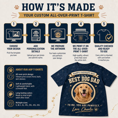 Happy Father’s Day Best Dog Dad – Pet Photo & Name AOP Tee - How to customize