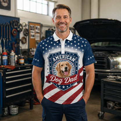 American Dog Dad Photo Polo – Personalized Pet Portrait - Lifestyle 1