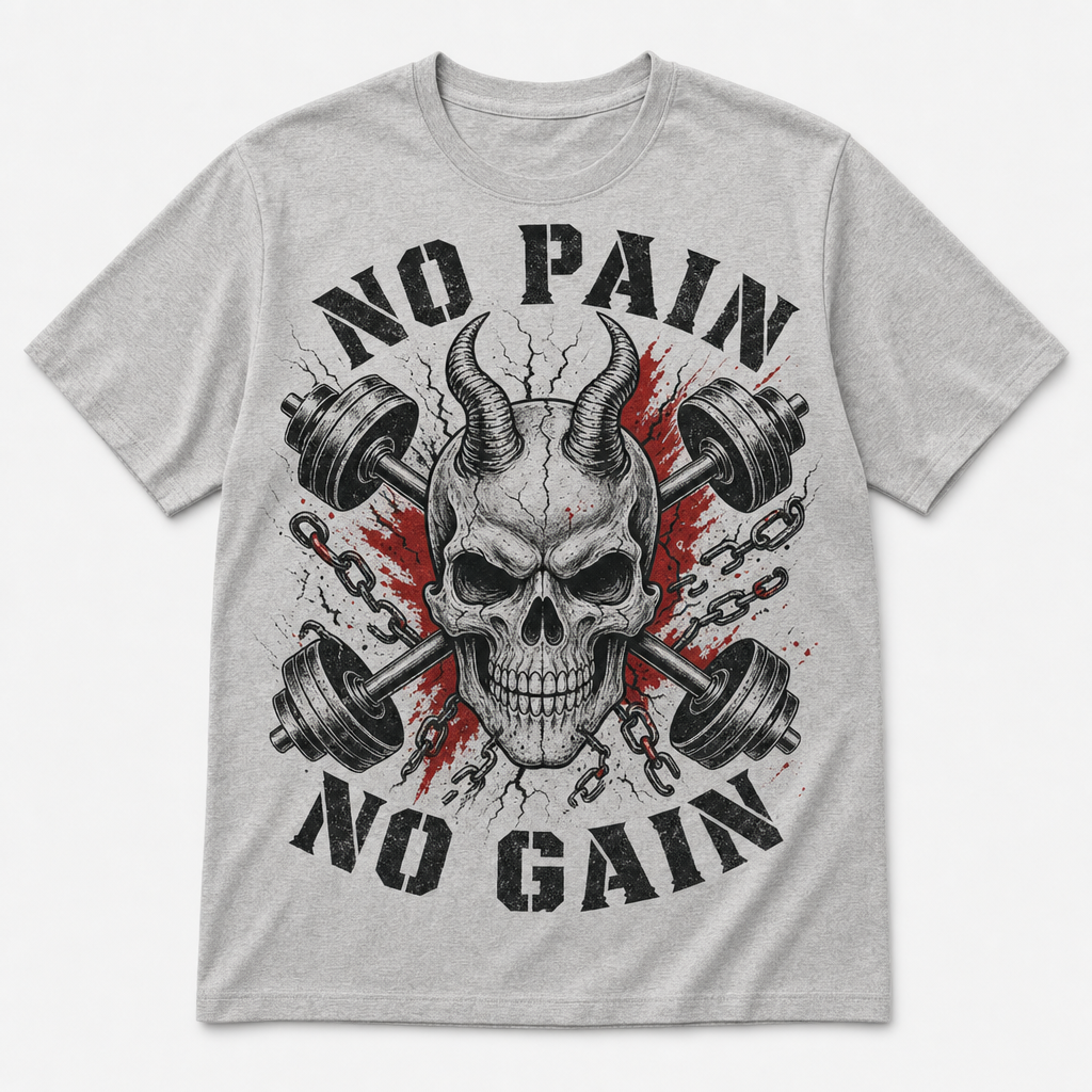 No Pain No Gain Skull Barbell Tee - T-Shirt - All over printed ce22350c-a3cc-40f8-9e5a-f6fd56224067.png