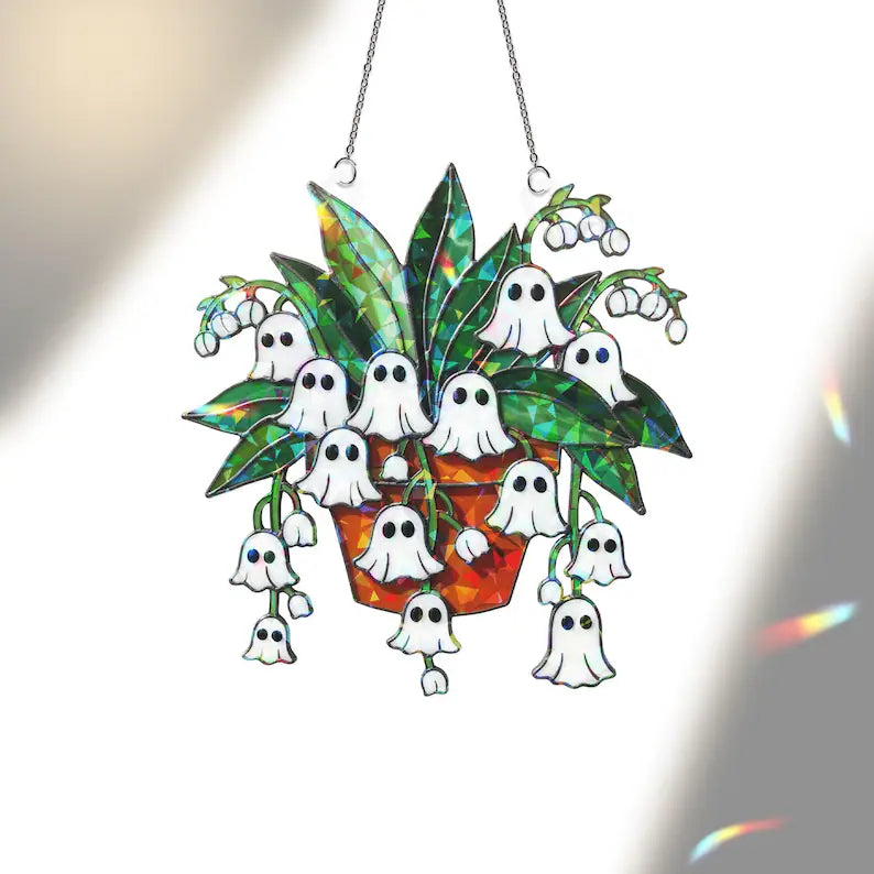 Ghost Lily of the Valley Holographic Suncatcher, Spooky Halloween Window Hanging Decor cff64569-5107-4dcf-acdd-5529bcb9ea72-77.webp