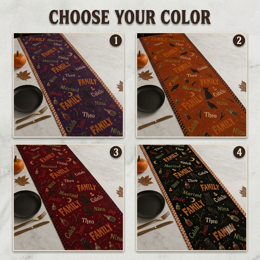 Custom Family Name Halloween Theme – Personalized Table Runner – Halloween Gift For Family