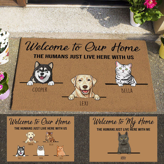 Welcome To My Home Personalized Doormat Gift For Pet Lover cutedogandnaivecatdoormat.jpg