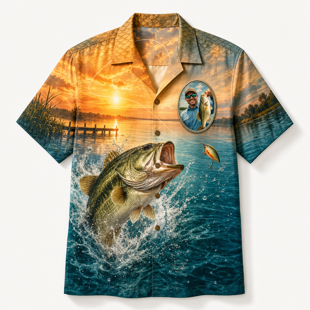 Custom Fisherman Photo Hawaiian Shirt – Leaping Bass Sunset - Personalized Hawaiian Shirt d12b344f-e012-4428-86ec-d3dd15267148.png
