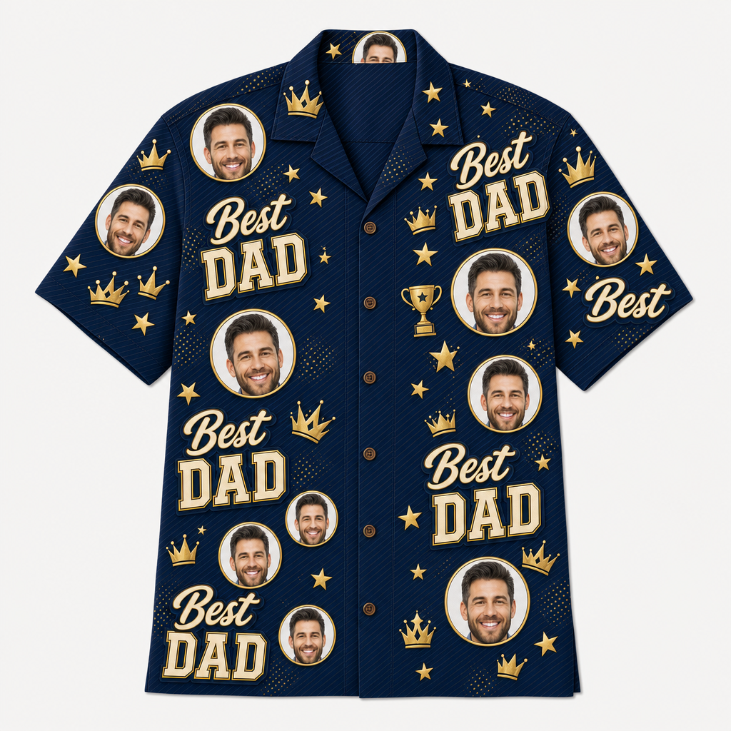 Best Dad Photo Medallion Hawaiian Shirt - Hero