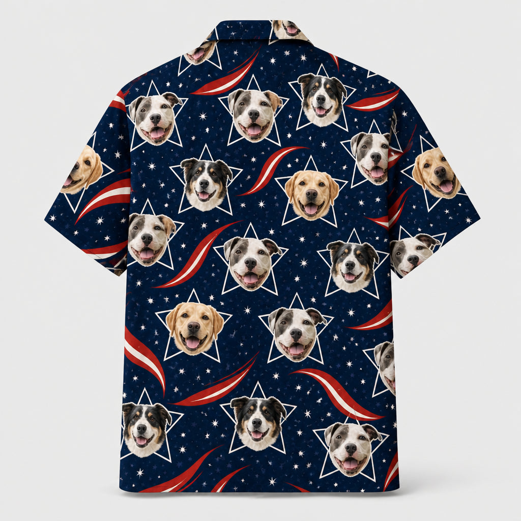Custom Pet Face Stars & Stripes Hawaiian Shirt - Back view