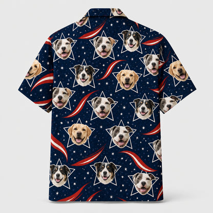 Custom Pet Face Stars & Stripes Hawaiian Shirt - Back view