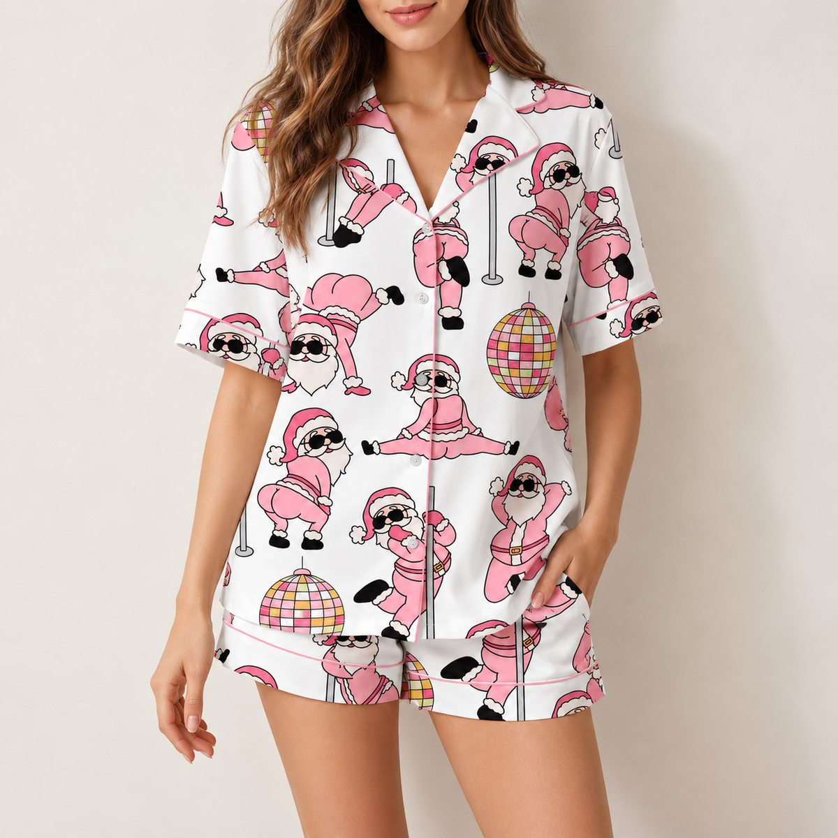 Pink Dancing Santa Pajama Set, Funny Christmas Sleepwear, Cute Holiday Lounge, Gift For Hers d3335dd6-3af6-4198-8369-b93a442bfe52-y7.png
