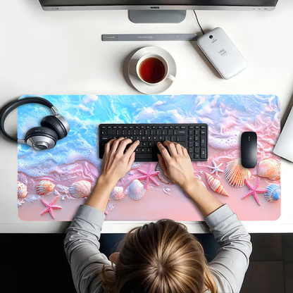 Pink Beach Desk Mat, Seashell Ocean Wave Keyboard Pad, Coastal Gaming Mouse Pad, Gift For Family d3b7639d-707a-40d3-955a-8c9f736c983e-j1.png