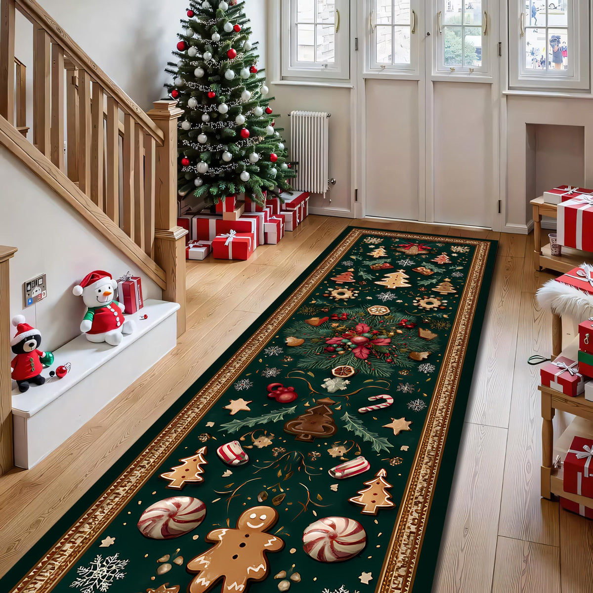 Gingerbread Christmas Runner Rug, Holiday Cookie Pattern Floor Decor, Festive Green Carpet for Kitchen, Hallway or Entryway d3e46793-53cb-4dc3-9ba4-7e21794527ff-3.jpg
