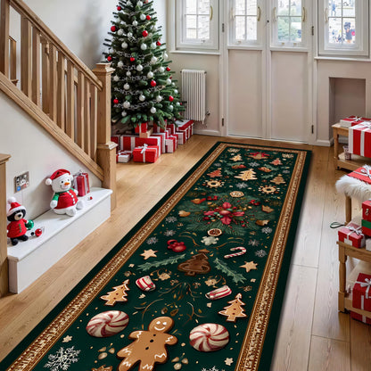 Gingerbread Christmas Runner Rug, Holiday Cookie Pattern Floor Decor, Festive Green Carpet for Kitchen, Hallway or Entryway d3e46793-53cb-4dc3-9ba4-7e21794527ff-3.jpg