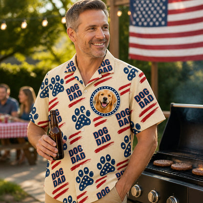 Patriotic Dog Dad Photo Hawaiian Shirt - Lifestyle 2