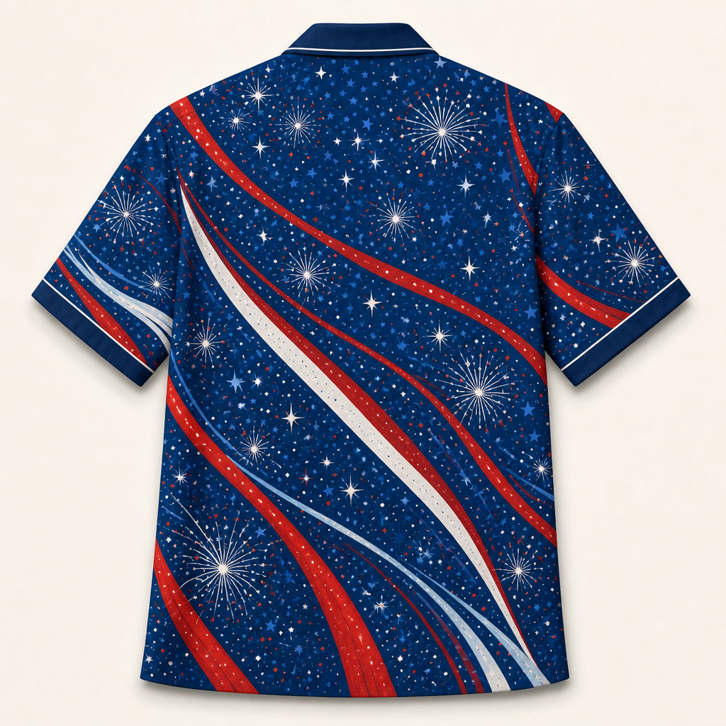 Patriotic Face Pattern Hawaiian Shirt - Back view