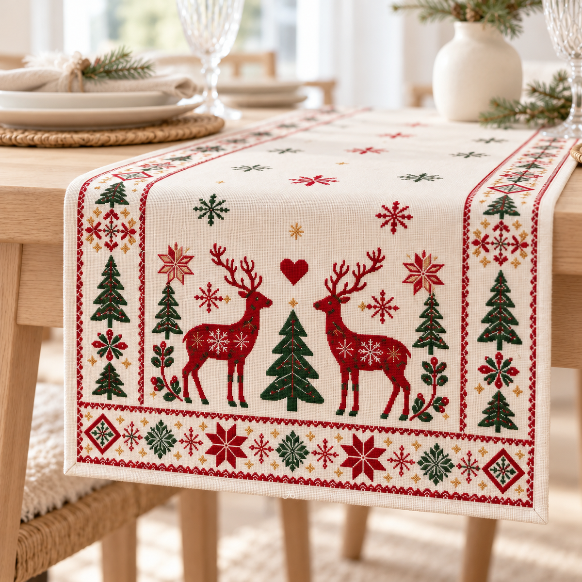 Nordic Reindeer Christmas Table Runner, Scandinavian Holiday Table Decor, Rustic Winter Dining Table Linen d4f2e03d-594b-4377-af92-bb0afa4b4d4c-Minimalist-Christmas-Runner-in-Soft-Daylight-5.png