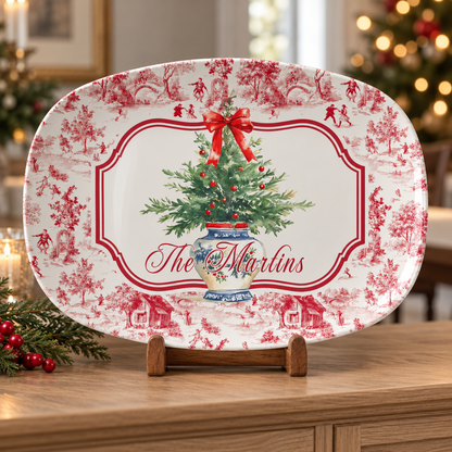 Personalized Red Toile Christmas Platter, Holiday Serving Tray, Custom Family Name, Festive Dinnerware, Chinoiserie Platter, Hostess Gift d5b1fcb9-6127-4a4a-8fa2-9a453a837a78-banner-1.png